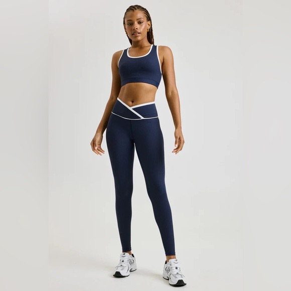 Year of Ours Other - Year of Ours Navy Ribbed Sports Bra & Leggings with White Piping SET size small